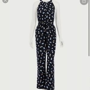 Ann taylor floral sleeveless jumpsuit navy nwt 00p